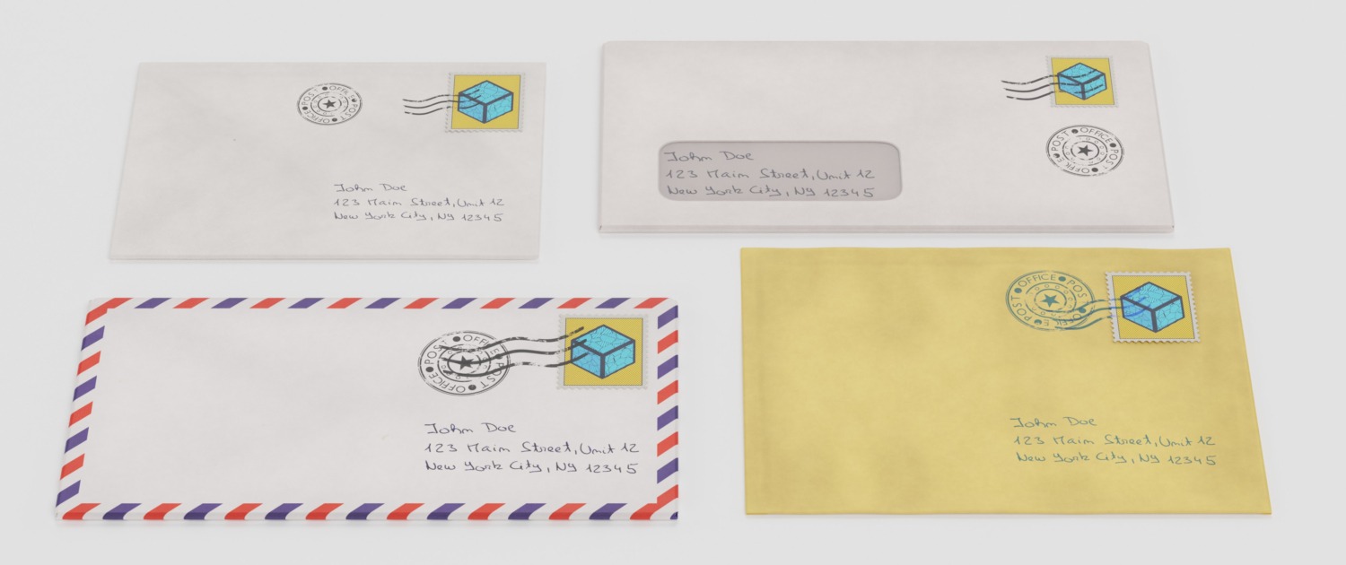 Certified Mail International Service Realistic 3D Render of Paper Envelopes